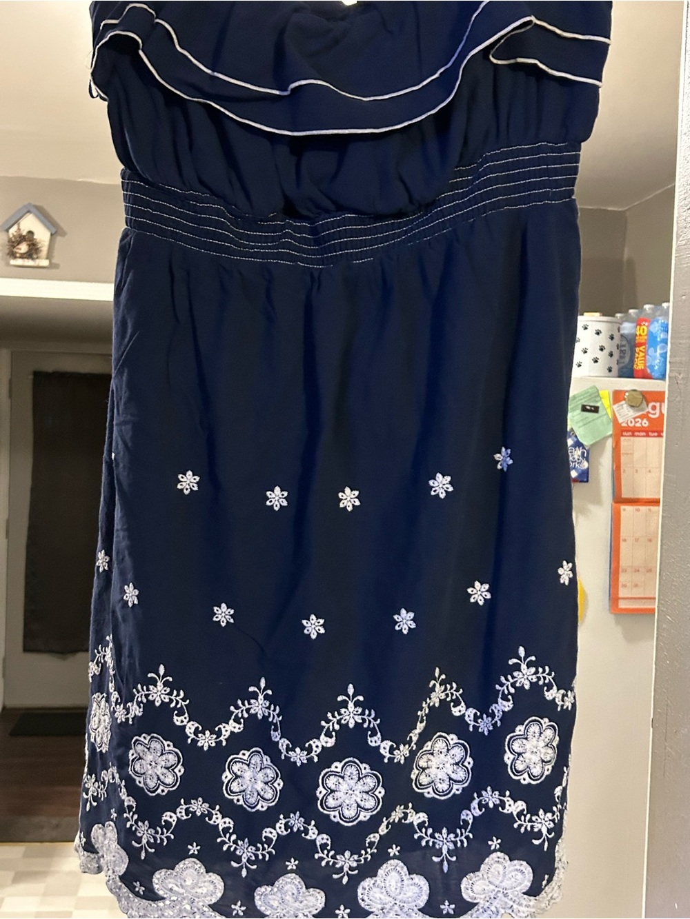 torrid Navy Strapless Dress with White Floral Embroidery